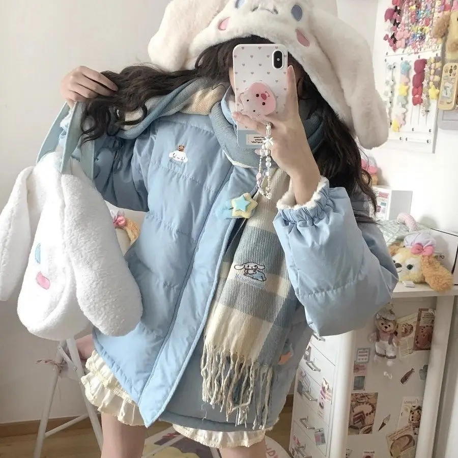 Anime Cartoon Kt Cat Winter Reversible Cotton Clothes Woman American Loose Sports Coat Kawaii Girl Y2K Cotton Padded Jacket Tops