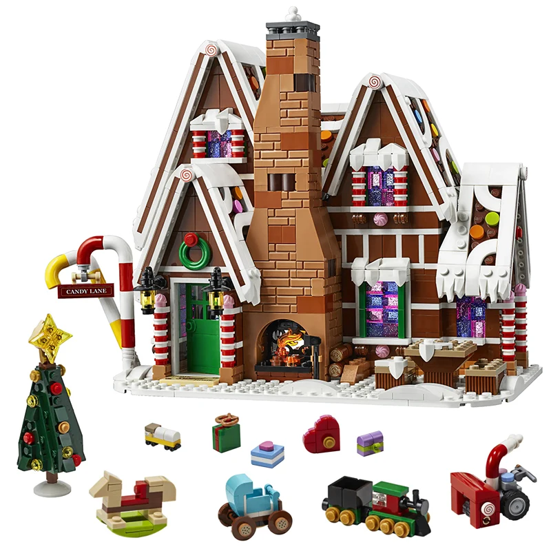 Creative 10267 Christmas Gingerbread Man House Building Blocks Hut Model Assemble Bricks Toy Holiday Gifts For Kid Adult