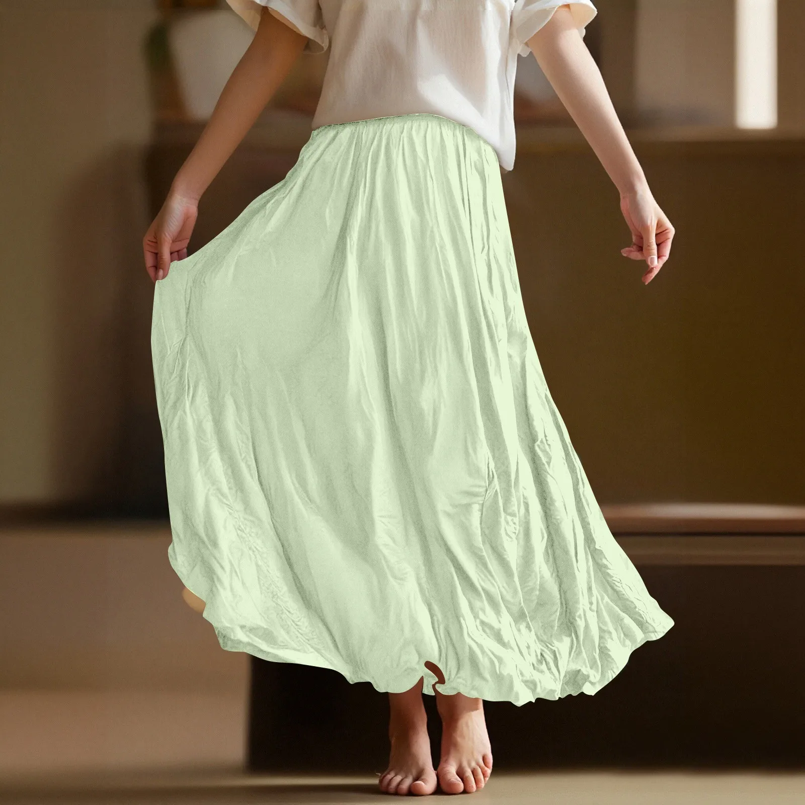 

Summer Skirt New Women'S Casual Pleated Solid Color Half Skirt, Pleated A-Line Skirt, Large Swing Floor-Length Skirt 2025 Trend