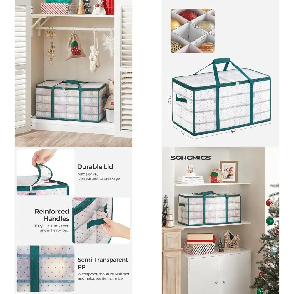 

Лесно-зеленый пластиковый ящик для хранения рождественских украшений с 8 лотками и 128 слотами для 3-дюймовых шариков, двойной молнией и боковыми ручками