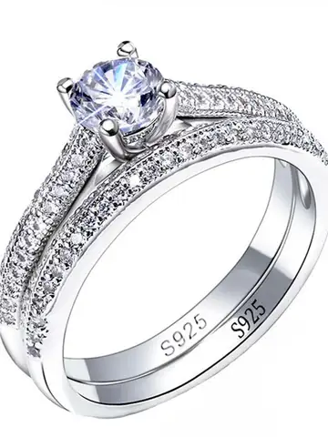 1 pair Vintage Halo 925 Sterling Silver Wedding Ring Set For Women Lady Anniversary Gift Jewelry Bulk Sell