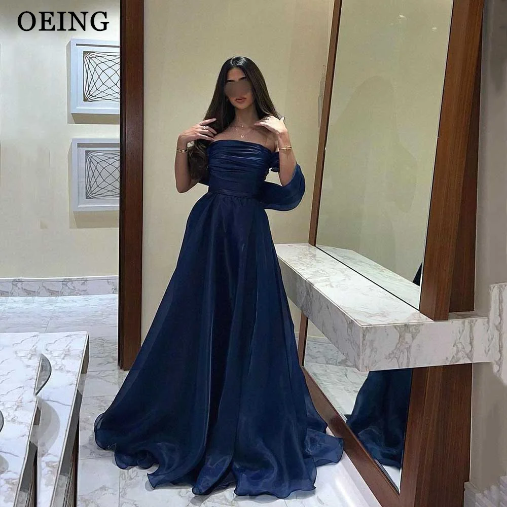 OEING Elegant Navy Blue Strapeless Prom Dresses Dubai Tiered Pleated Evening Gowns Formal Occasion Dress Vestidos De Noche