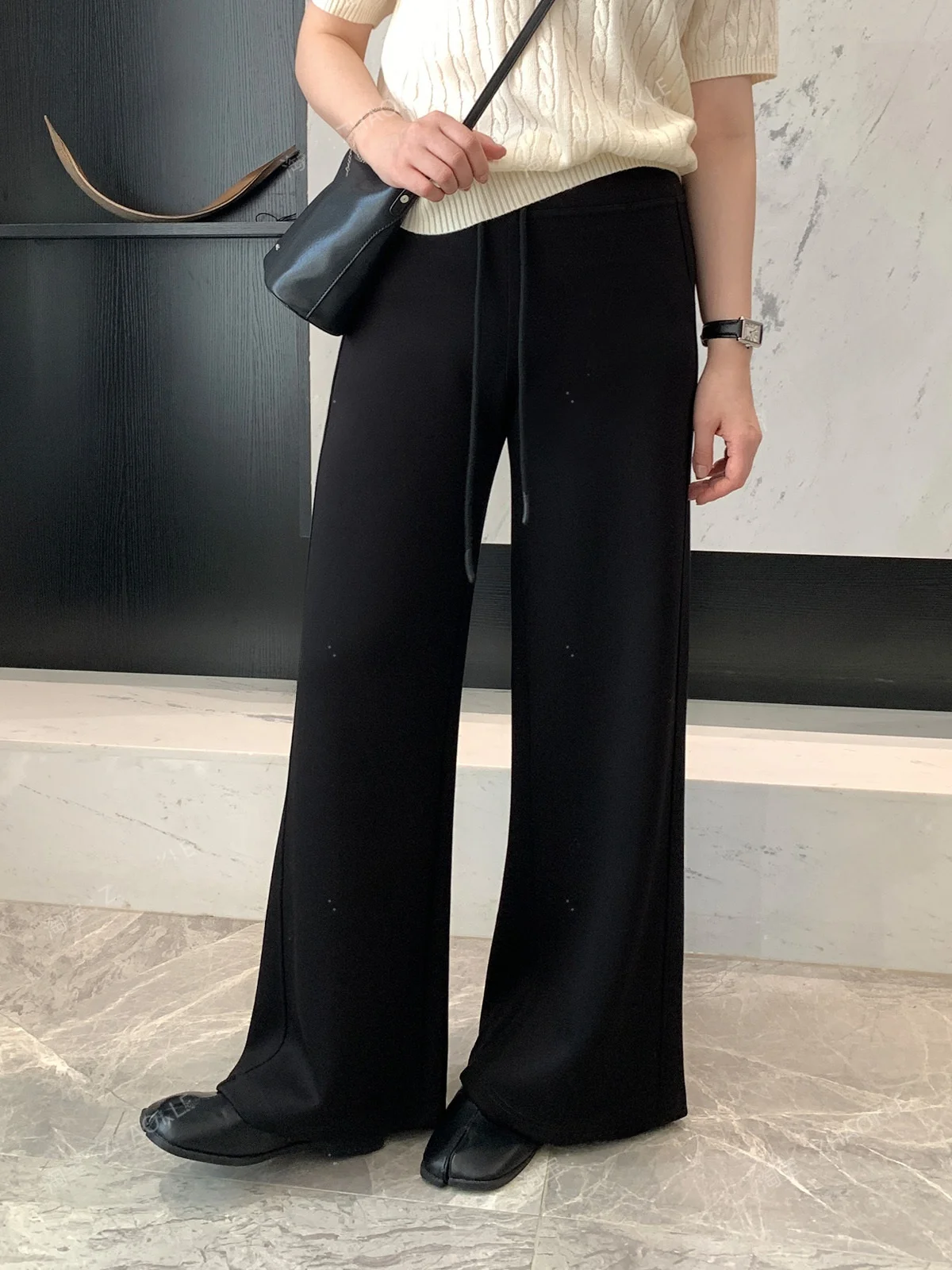 

Женские повседневные брюки Lulu Sle: длинные, широкие, гладкие, на весну 2026, с широким поясом на шнурке