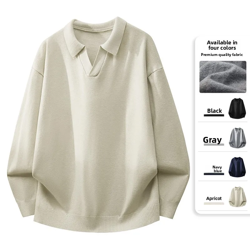 

Autumn Winter Men's American Retro Seagull Collar Knitwear Lazy Sle Inner Wear Polyester Fiber Ci Walk Long Sve Sweater