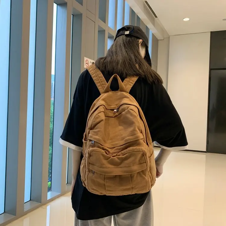 Vintage Backpack for Women, Large Capacity School Bag for High School Girls, Simple and Fashionable Canvas Backpacks Korean 2024