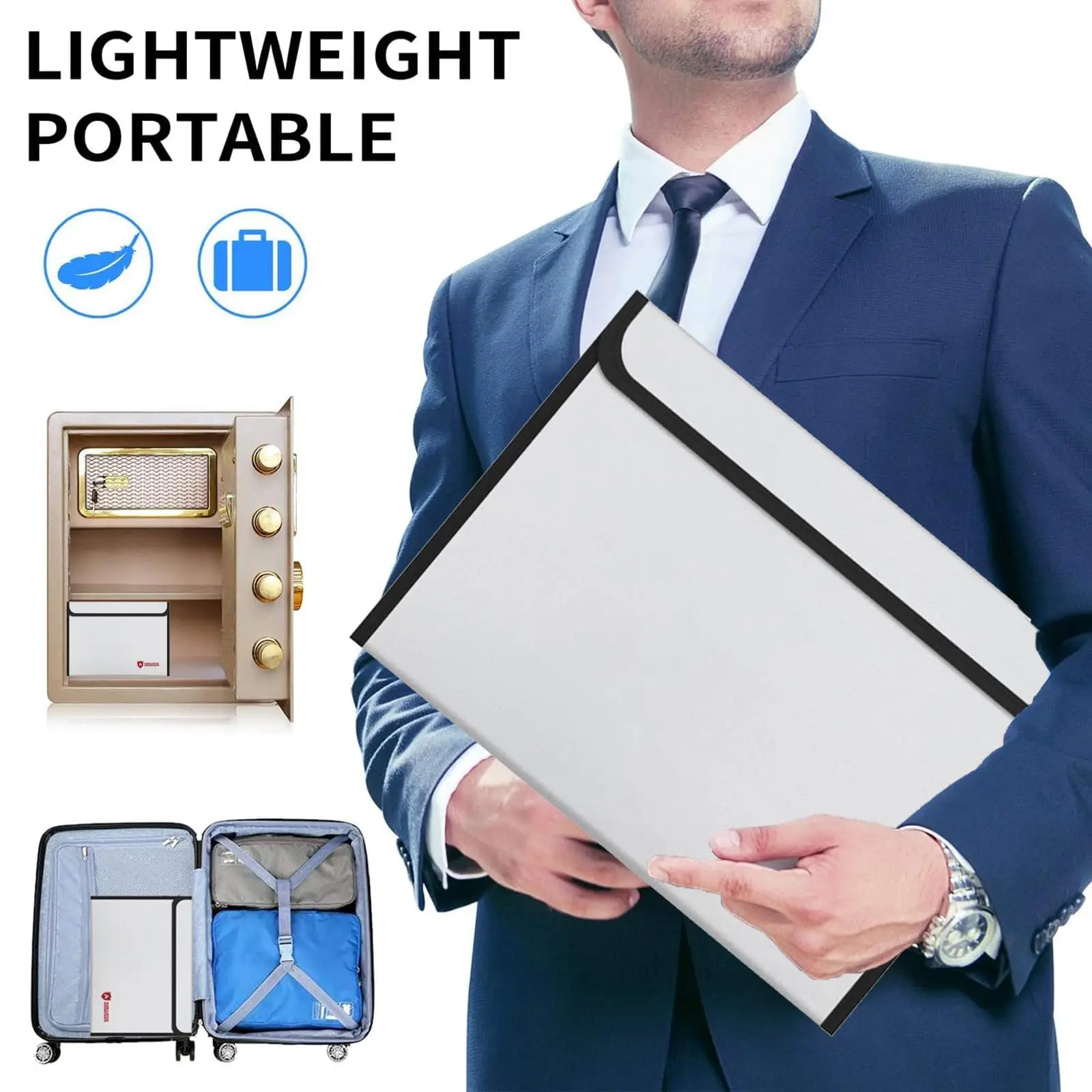 حقيبة مستندات مقاومة للماء 1800 ° F(1000 ℃ ) للنقود/الوثائق مع سحاب قفل، وحقيبة تنظيم المستندات المهمة