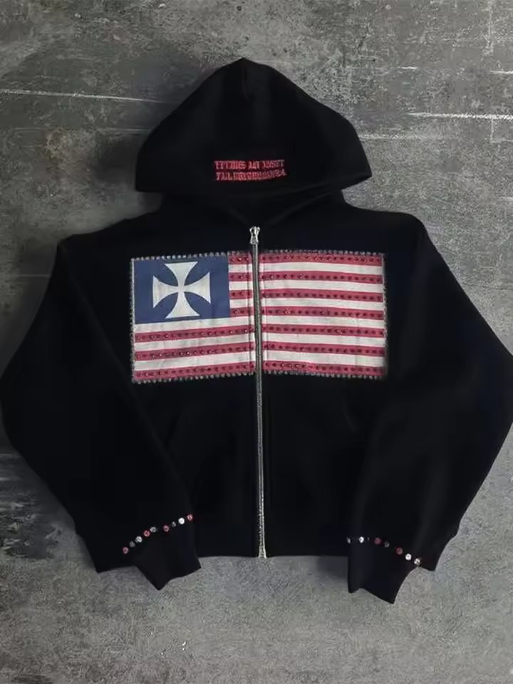 Autumn new national flag minimalist design color collision pattern men hooded sweatshirt Harajuku Y2k loose zipper sweatshirt - AliExpress