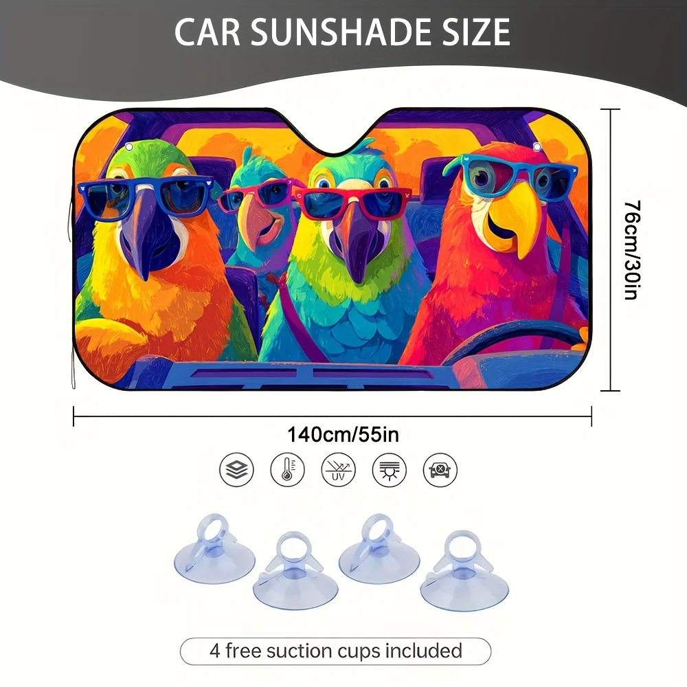 1pc Funny Birds Road Trip Cartoon Art Elegant Windshield Sun Shade, A Stylish Addition To Your Vehicle