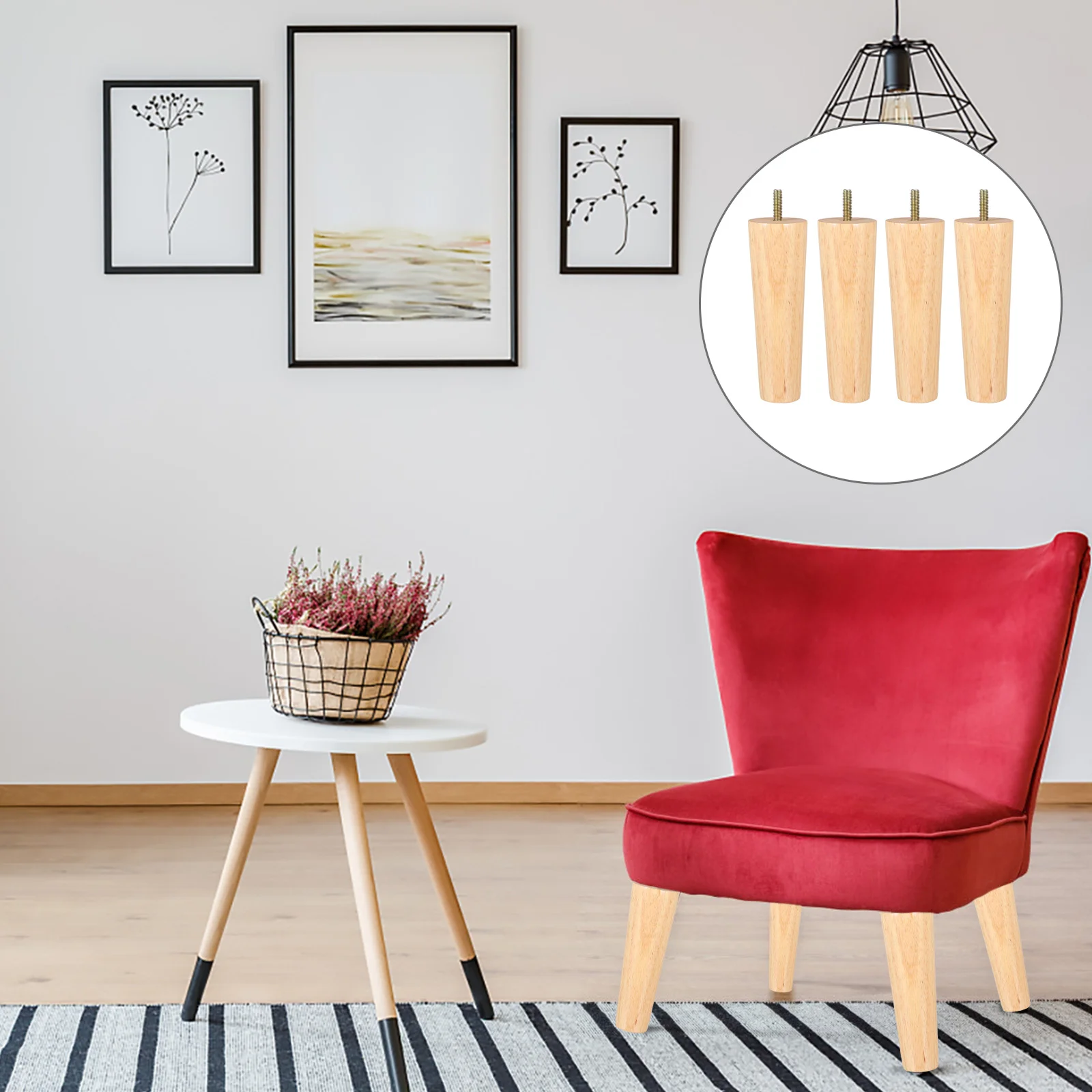 

4 Pcs Desk Legs Wooden Cabinet Sofa Furniture Dressing Table Tapered Beige Chair