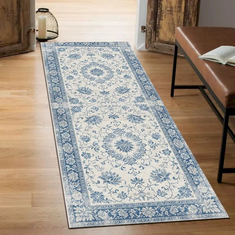 VIKAMA Retro Oriental Flower Corridor Carpet Anti slip Soft Badge Carpet Bedroom Living Room Bohemian Carpet Home Decoration