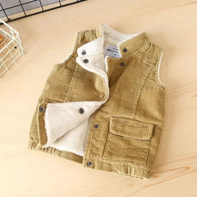 

Winter Casual Children's Corduroy Vest Boys Girls Thickened Outer Wearing Fashion Vest Baby Foreign Style Cold-proof Cotton Vest