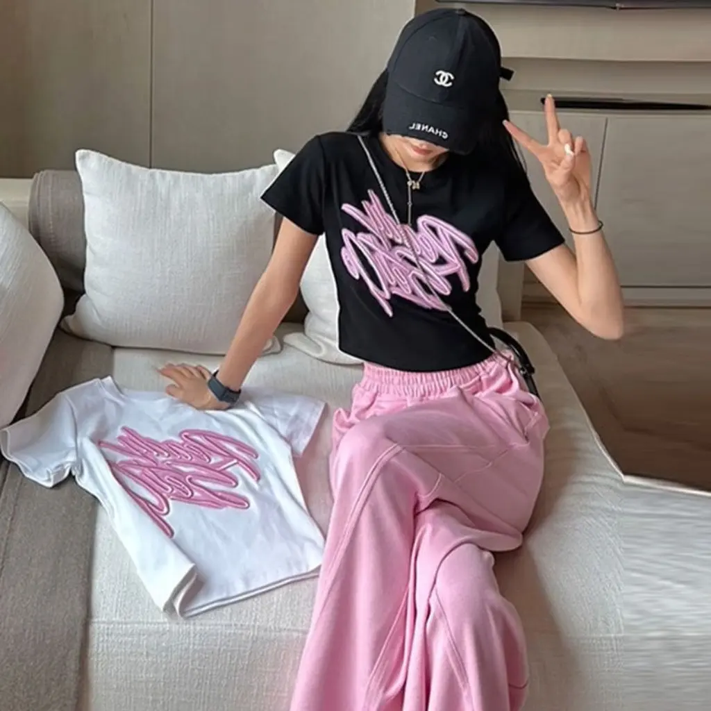 

Women's Summer 303 Sports Casual Suit Fashion Salt Style Wide-Leg Pants Two-Piece Set Age-Reducing Trendy Ensemble