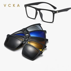 VCKA Reading Prescription Glasses Men Retro Optical Square Eyeglasses Women Polarized Magnet Clip on Sunglasses  +1.0~+4.0