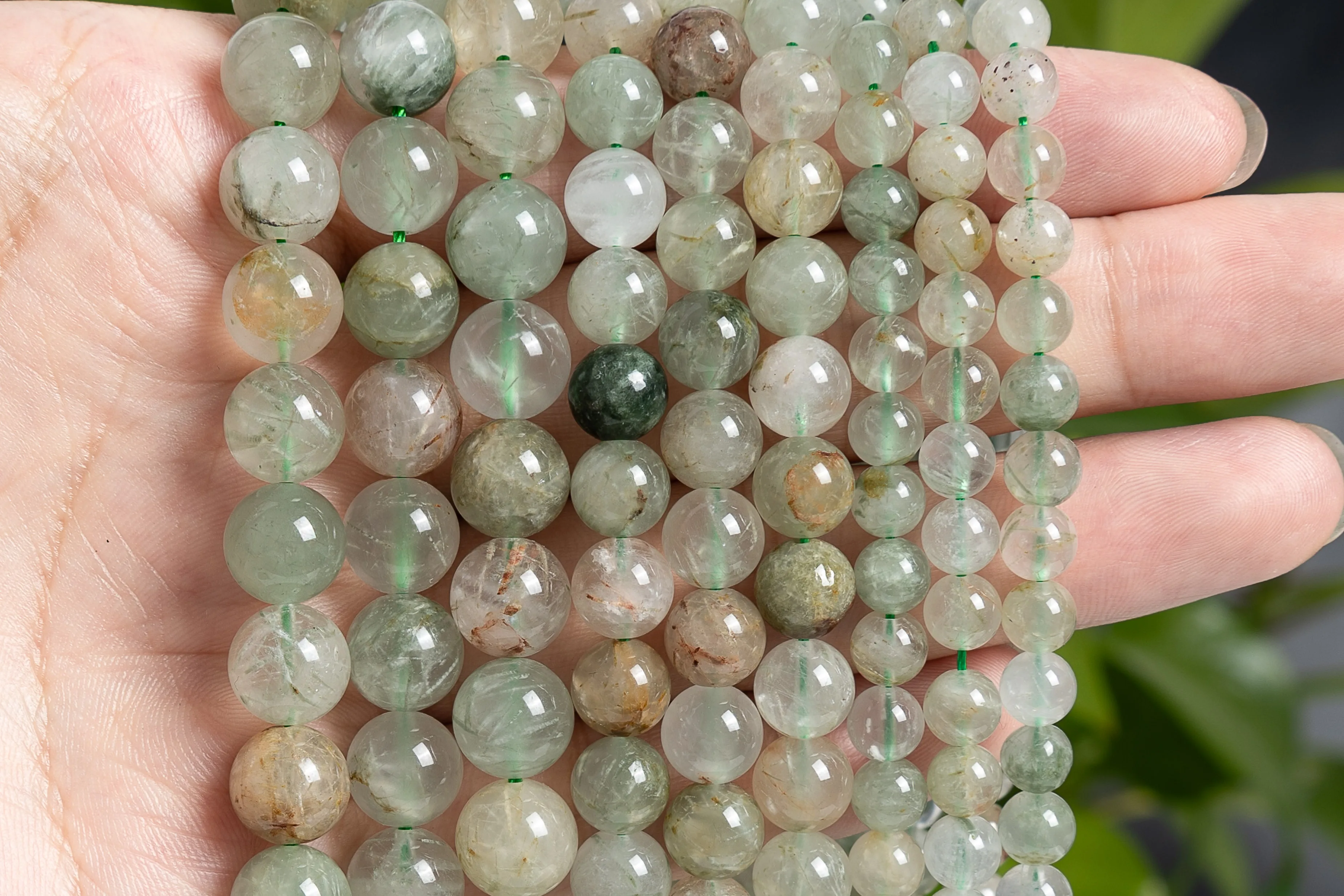 Genuine Natural Light Yellow Green Hair Crystal Beads Grade AAA 6/8/10 MM Full Strand Round Loose Beads 15\