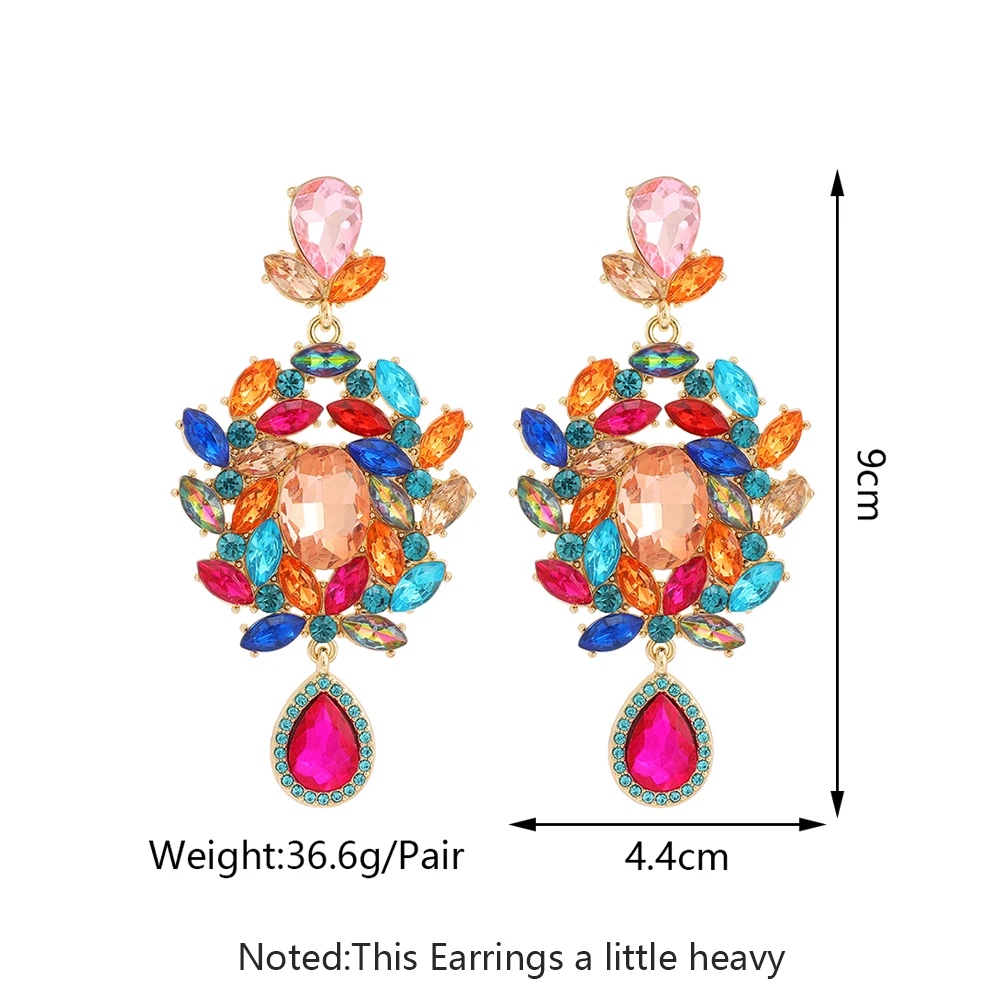 Luxury Colorful Geometric Dangle Earrings For Women Fashion Glass Pendant Big Chandelier Ear Jewelry Bridal Wedding Party Gifts