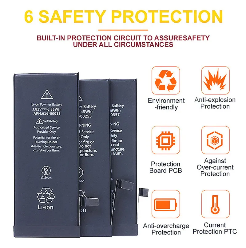 Battery For Apple 8 8plus X Xr Xs Max 11 12 Pro 13 MIni 14 Plus 15 SE2 SE3 Lithium Replacement Bateria For iphone 11 Batteries image 2