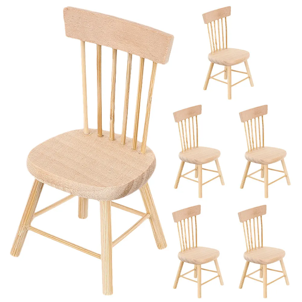 

6Pcs Miniature Wooden Chair Set Realistic Small Chairs for Mini House Decoration Mini Furniture Ornament Desktop Props