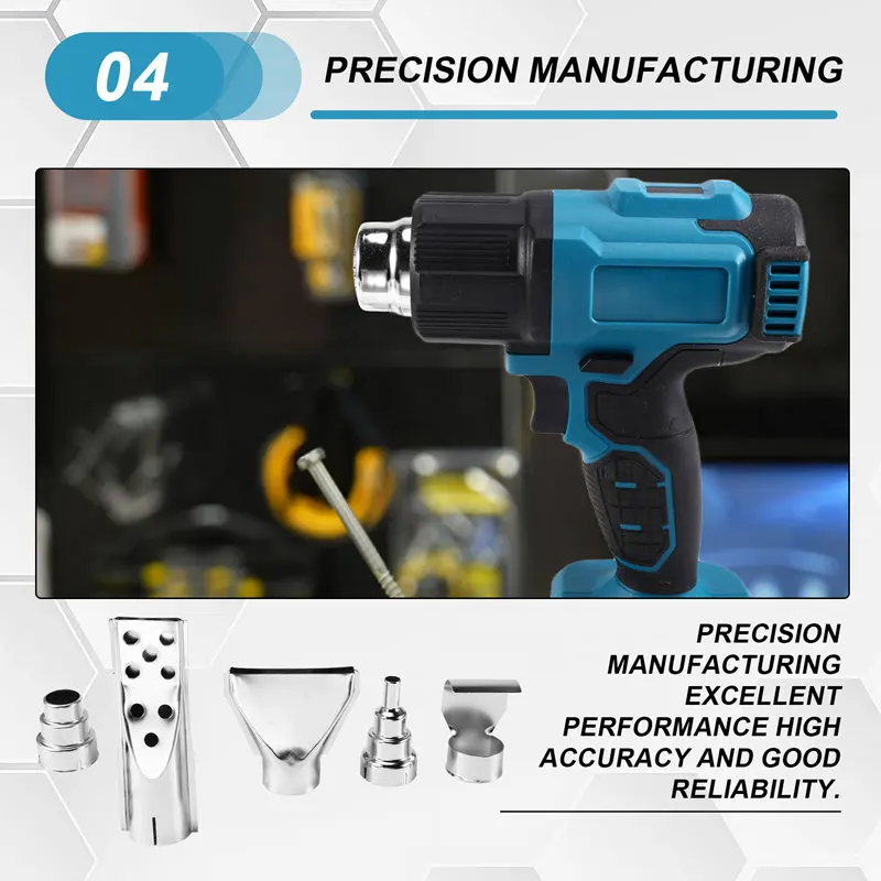 Pistolet thermique sans fil 540 ℃   Pistolet à Air chaud électrique, réglage de la température, affichage LED, vitesse du vent à 4 vitesses, pour batterie 18V