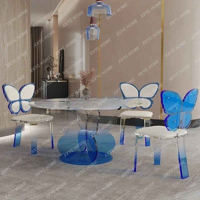 Light luxury simple style acrylic suspended butterfly dining table cream style round dining table and chairs