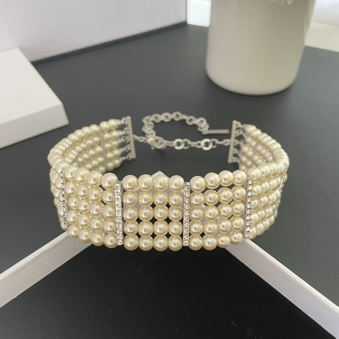 2024 Europe Fancy Designer Brand Multi Layered Pearl Necklace Choker Women Top Quality Luxury Jewelry Trend