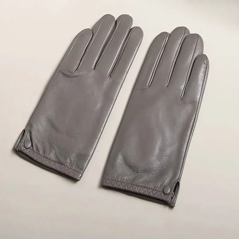 New Ladies Sheepskin Touch Screen Gloves Plus Velvet Classic Solid Color Versatile Straight Driving Gloves