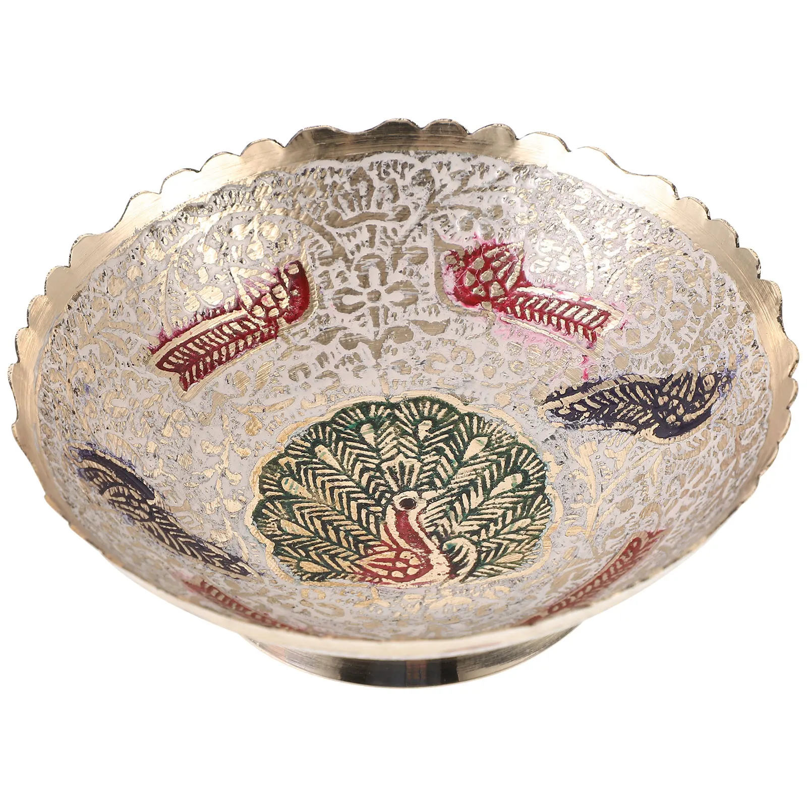 

Painted Holy Water Bowl Offering Plate Temple Fruit Tray Snack Dessert Plate Brass Religious Supplies Vintage