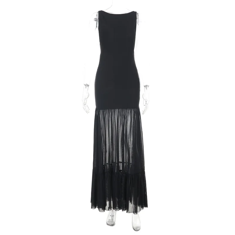 

Bandeau Backless Sleeveless Dress WQ25120 High Waist A-Line Skirt European Style Embroidered Korean Silk Long Dress for Women