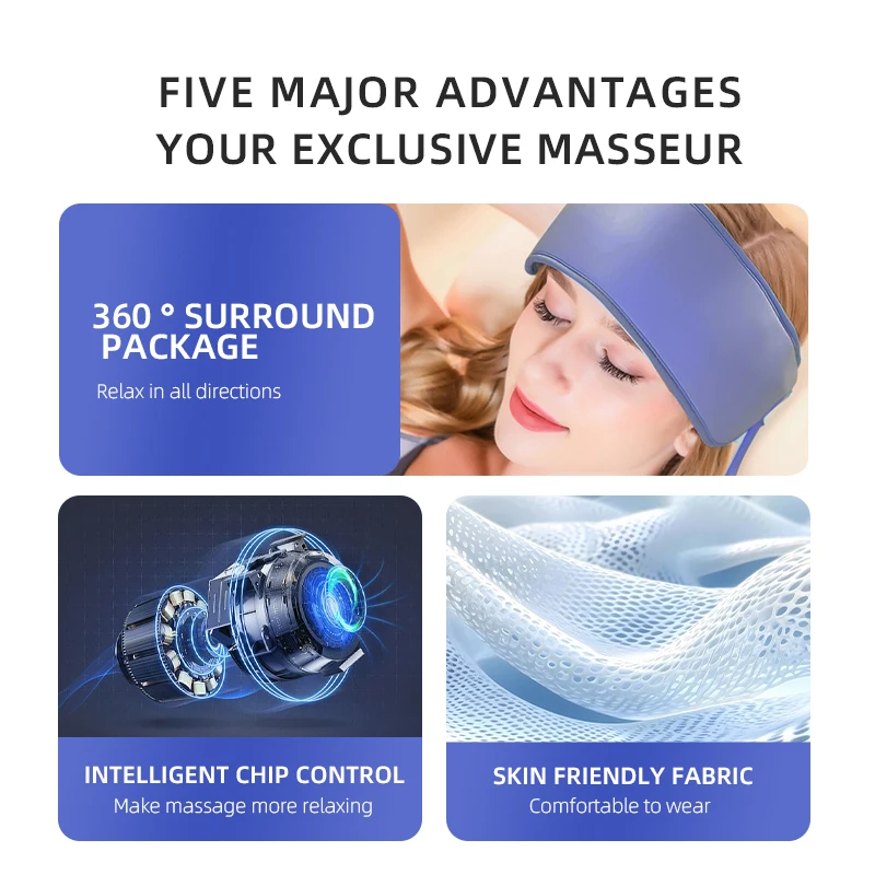 Electric Sleep Aid Head Massager with Air Compression Cap Scalp Massage Instrument Airbag Wrapping Relaxation Rechargeable Use