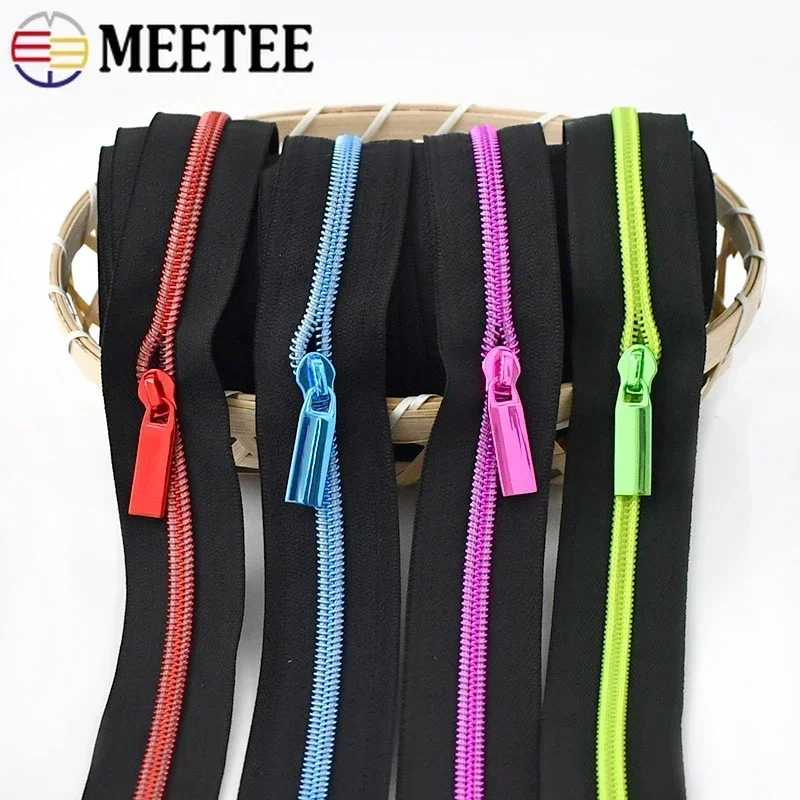 2/3/4M Meetee 5# Nylon Zippers + Zipper Slider Head Pulls Plastic Coil Zip Closures for Sewing Clothes Repair Kit Accessories