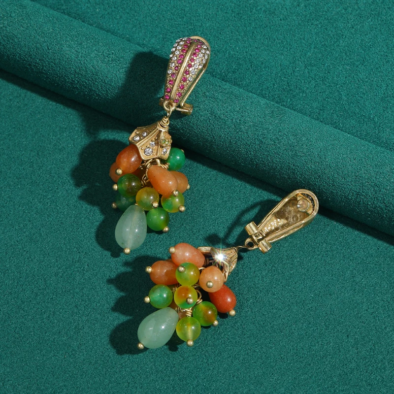 

Colored Rhinestone Drop Earring For Lady 2026 Vintage Jelly Orange And Green Agate Grape Chain Designer Jewelry Mother Day Gifts