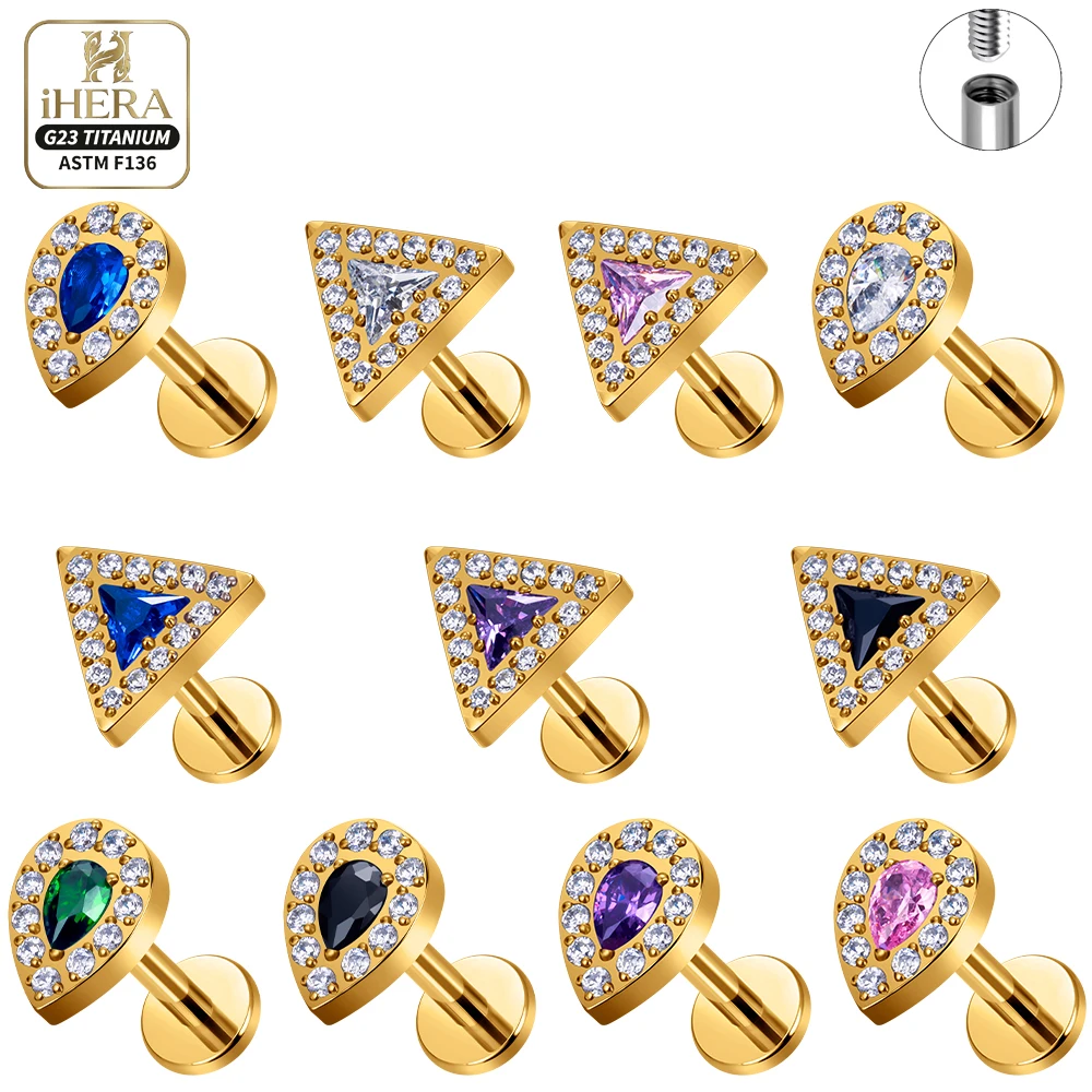 G23 Titan Labret mit flacher Rückseite, tropfenförmiger Zirkonia-Halo-Ohrstecker für Knorpel, Tragus, Lippenpiercing, Körperschmuck, Großhandel