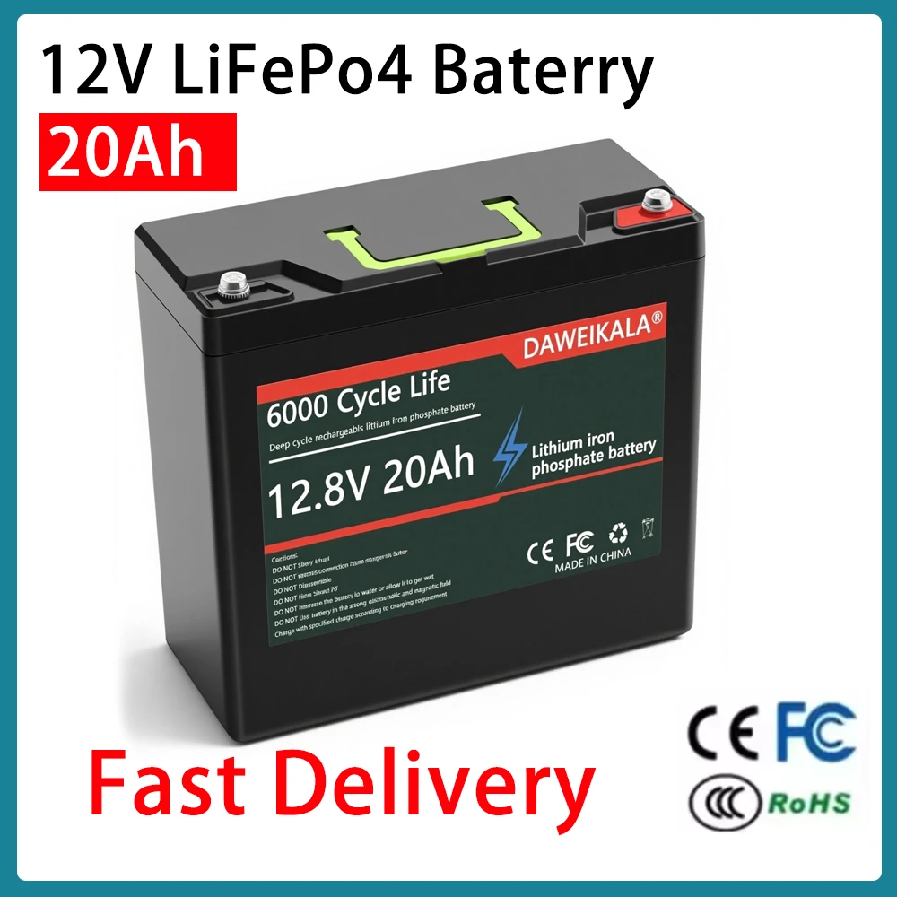 Bateria LiFePO4 12V 20Ah z UE, z inteligentnym BMS 30A, zabezpieczeniem przed przeładowaniem, nadmiernym rozładowaniem i zwarciem, certyfikatami CE RoHS, do hulajnóg dziecięcych, wózków golfowych,