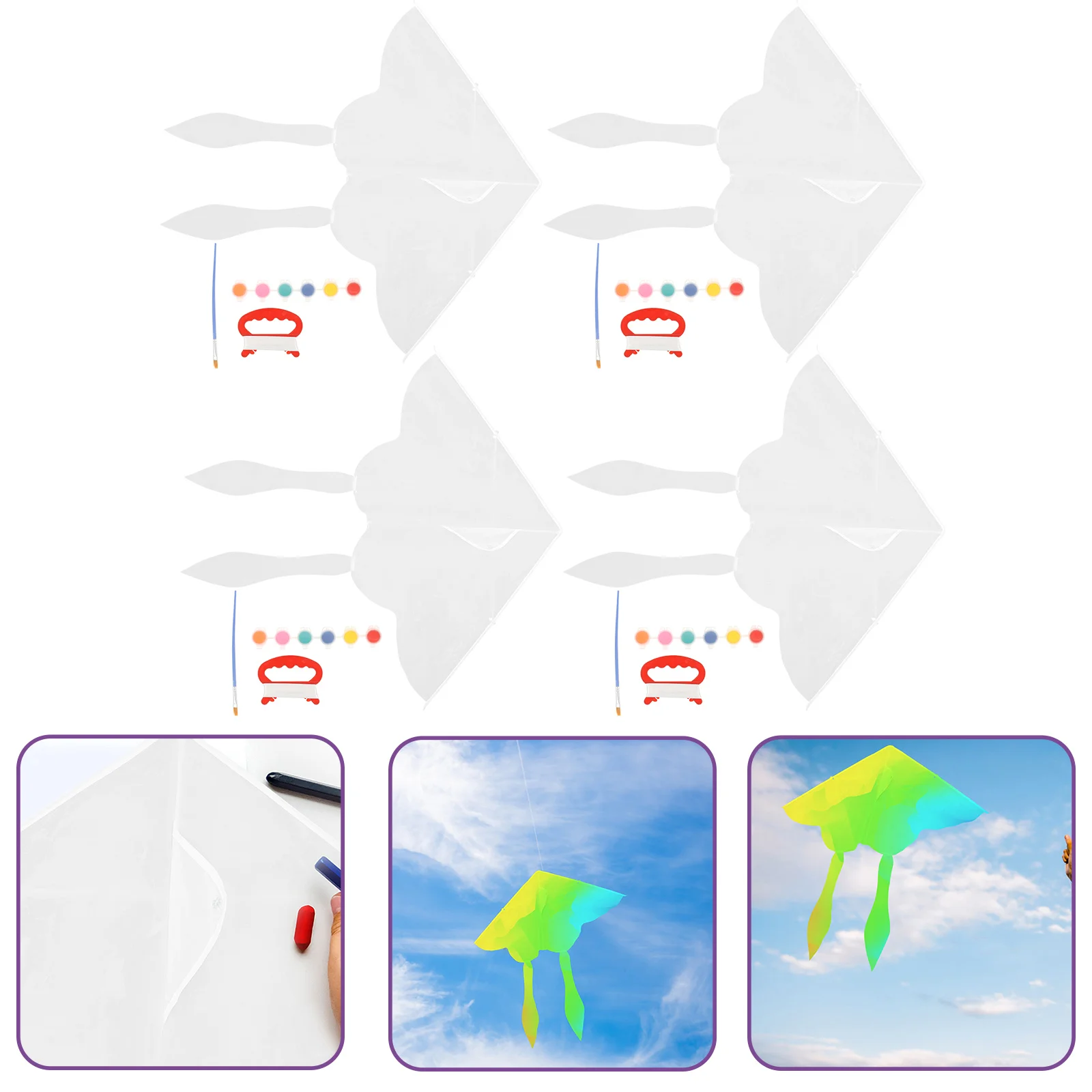 4 conjuntos de pipa em branco branco diy para crianças voo arte pintura pipas brinquedo voador suprimentos graffiti criança