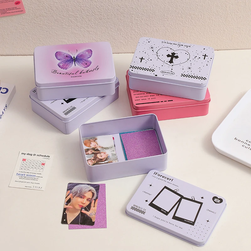 Metal Name ID Badge Box School Stationery Storage Box Sticker Box Jewelry Box Desktop Organizer Easy to Carry Big Capacity Sweet