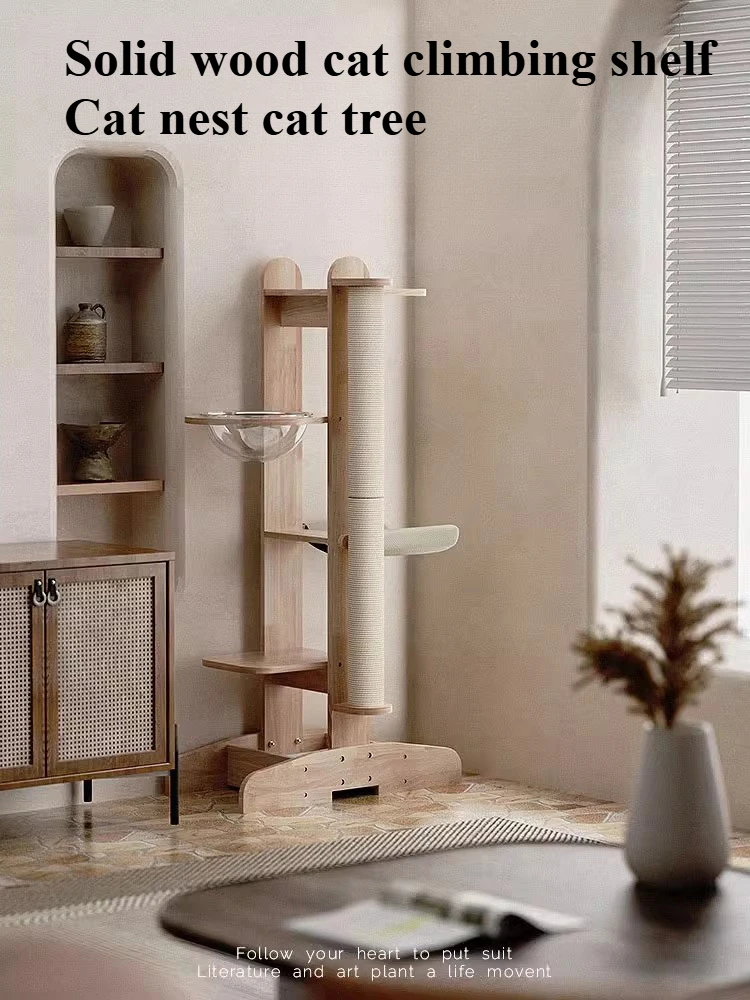 

Solid Wood Cat Climbing Shelf Nest Tree Integrated Platform Sisal Capsule Vertical Grab Climbing Frame Pet Furniture Products