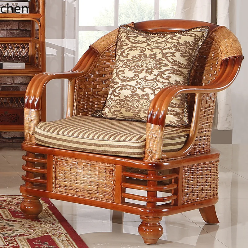 HXL Rattan Woven Sofa Leisure Three-Seater Sofa Set Solid Wood