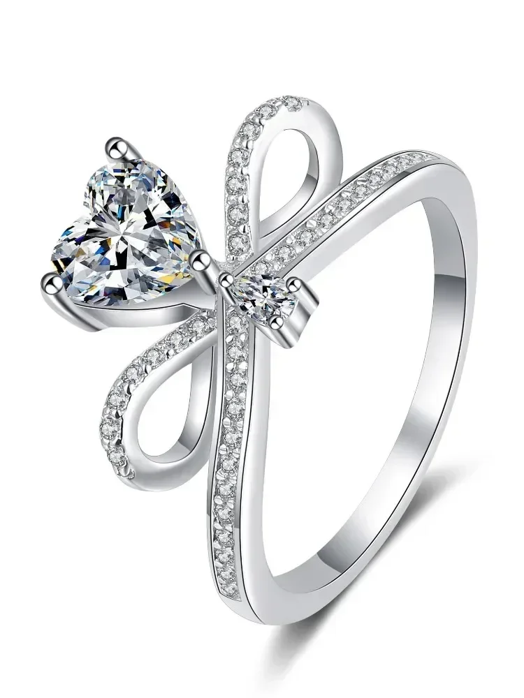 Anello Moissanite in argento sterling 925 di vendita calda VVS1 D-color Anelli delicati a forma di cuore da donna Regalo di San Valentino femminile Weddin