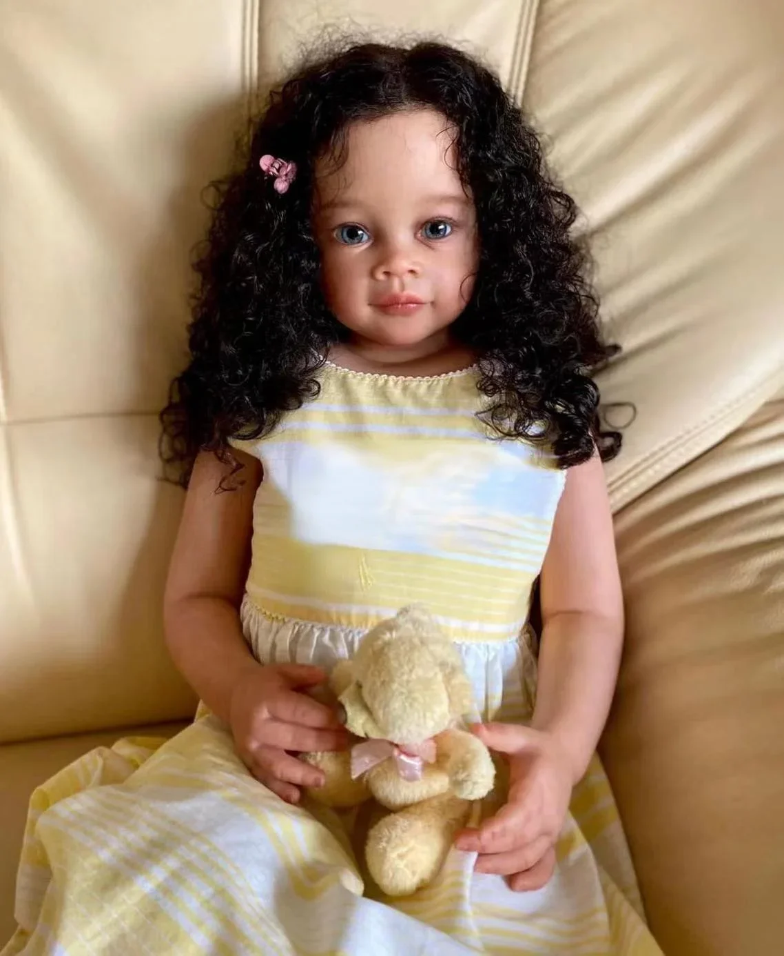 SINO-BB Fornecimento limitado 32''Reborn Baby Doll Meili com cabelo longo preto encaracolado enraizado à mão já acabado com vestido diferente