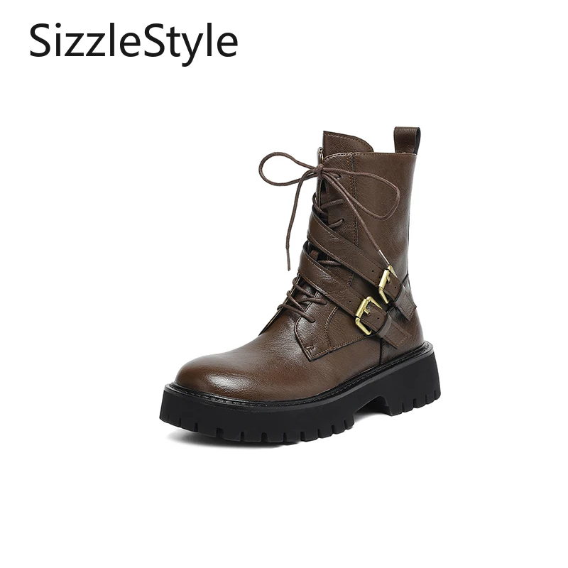 

Модные женские простые однотонные мотоциклетные ботинки из мягкой кожи с круглым носком на толстой подошве и пряжкой ремня