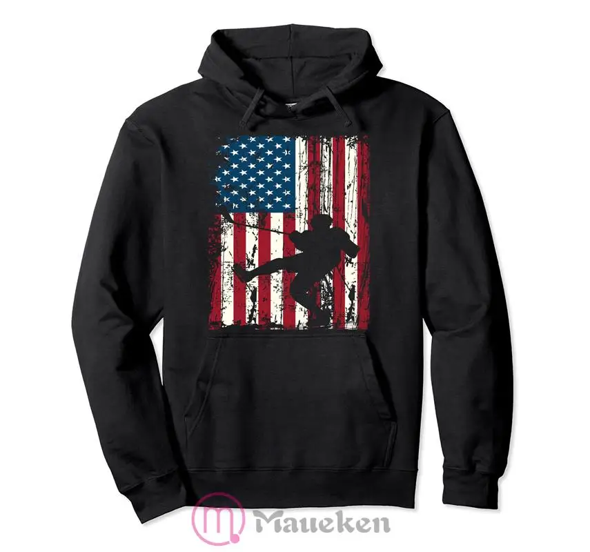 Funny Ice Hockey Goalkeeper Patriotic USA Flag American Pullover Hoodie Men Women Sweatshirt Hip Hop Streetwear Tracksuit