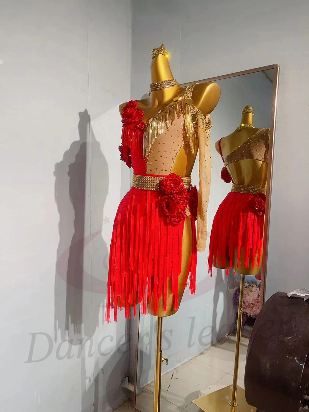 Vestido de dança latina para adultos e crianças, pedra ab, personalizado, flor vermelha, borla, preto, piscina, tango, vestido feminino