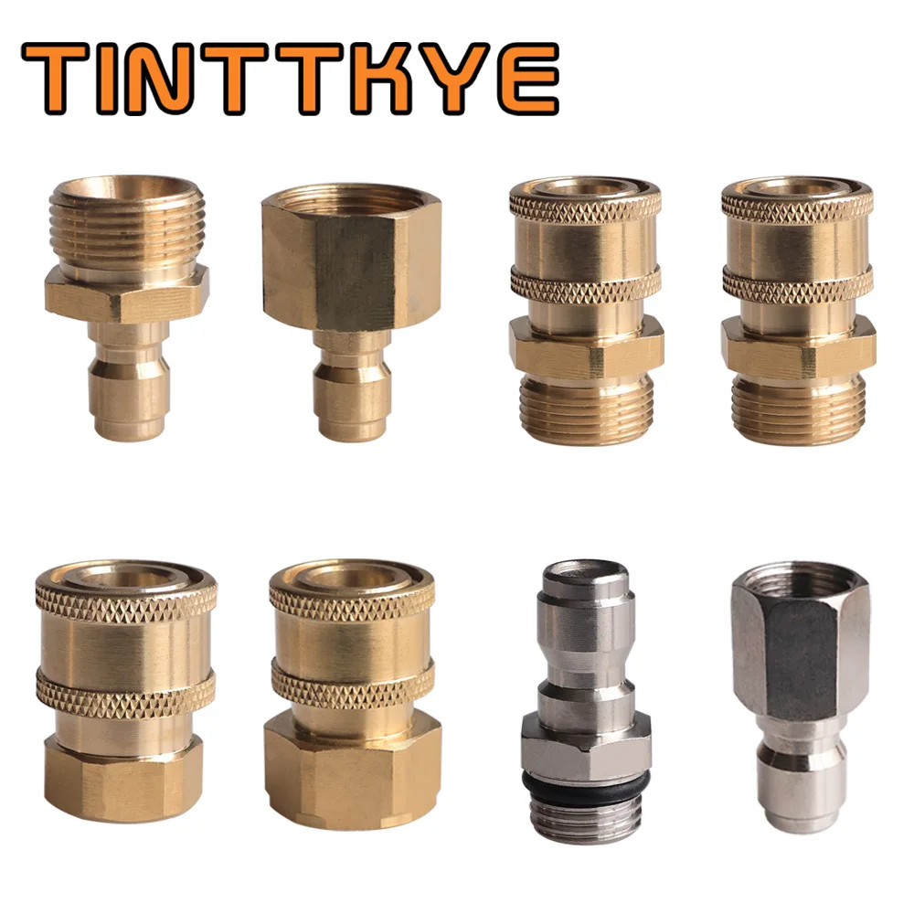 Brass M22-14mm/15mm to 1/4 Inch Pressure Washer Adapter Set Quick connection & Disconnect for Power Washer Hose Pump 5000 PSI