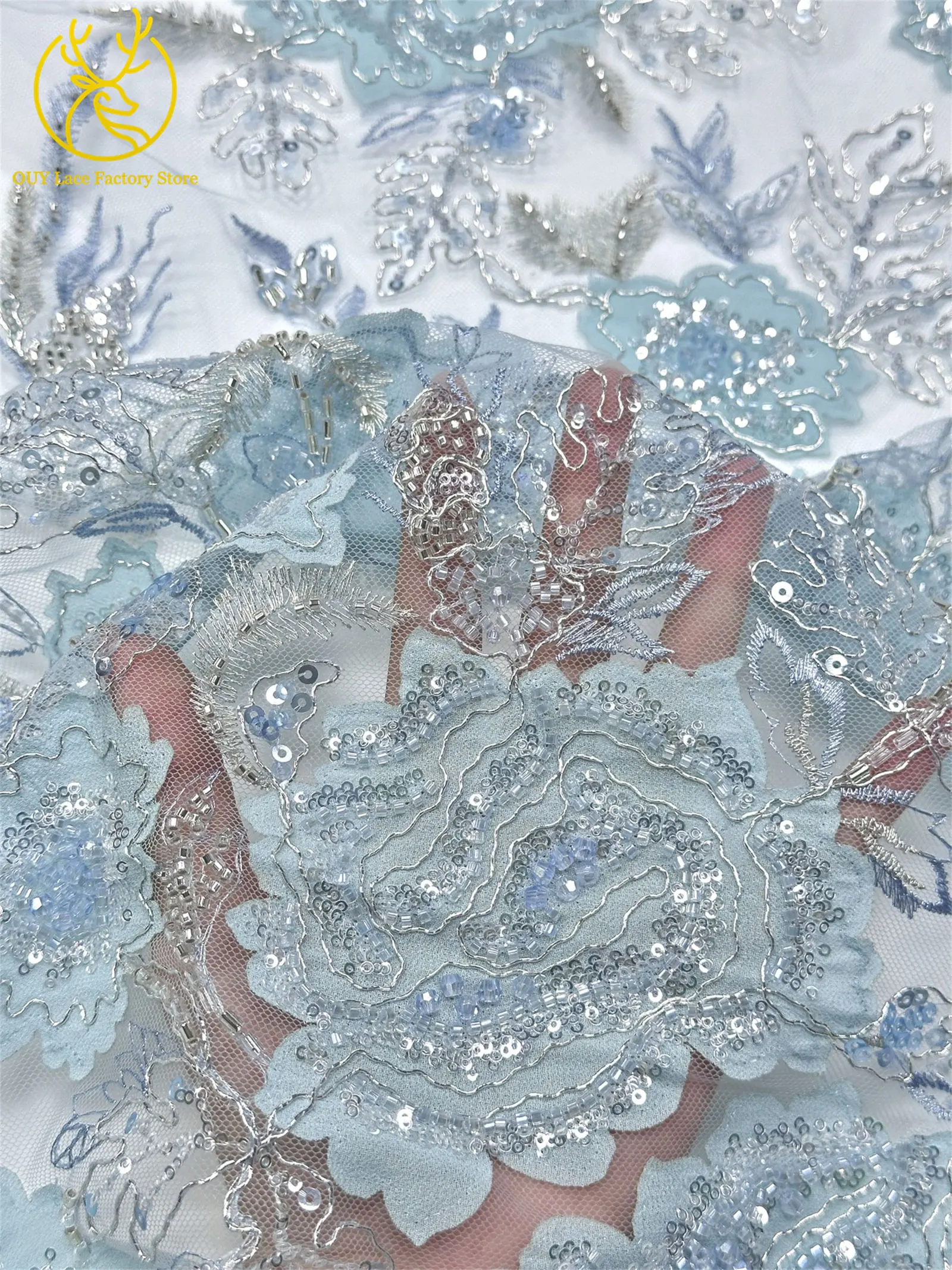 Modische Elegante Französische Brautkleid-Spitze mit Stickerei und Perlen 2026 Hochwertige Nigerianische Afrikanische Pailletten-Spitze für Hochzeitskleider – Detail 9