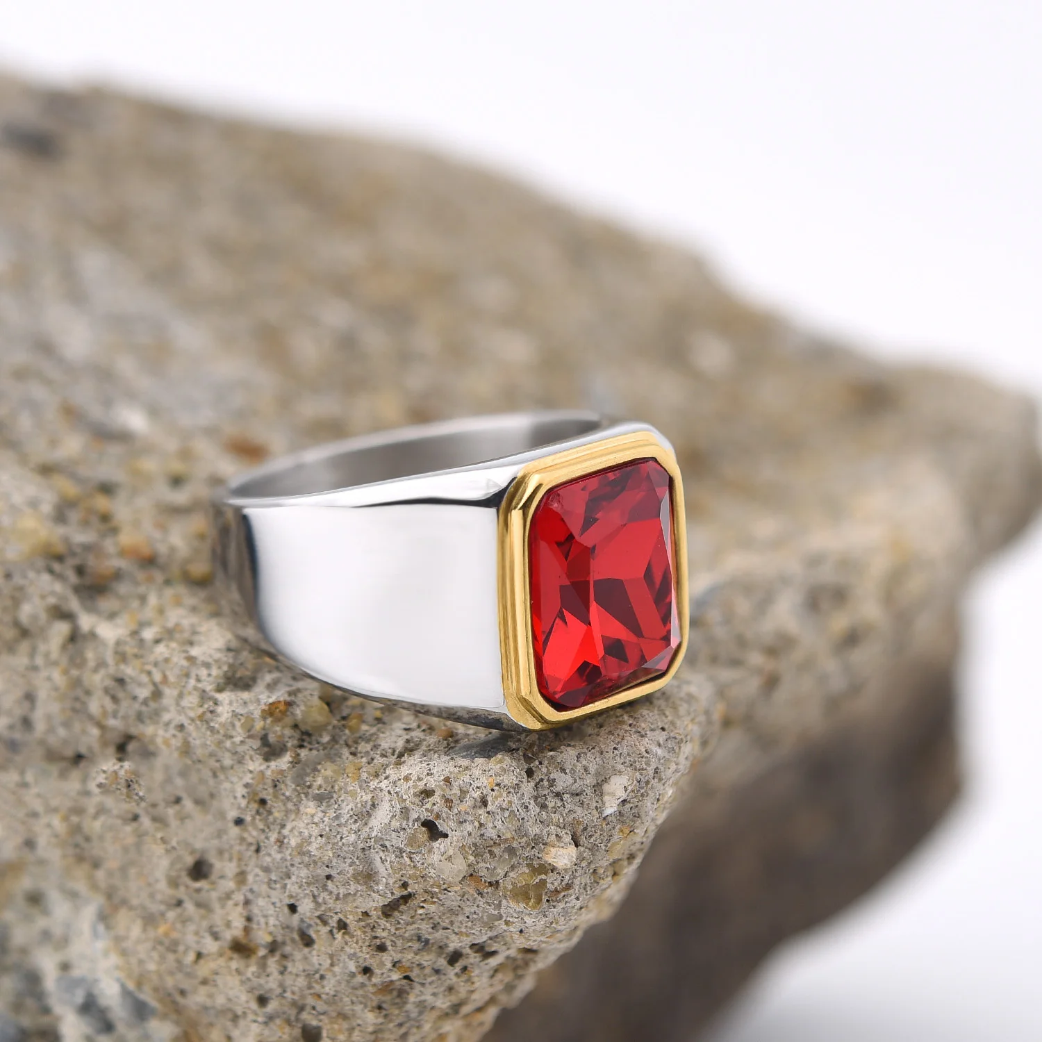 New trendy high quality stainless steel multi-color gemstone style golden agate ring