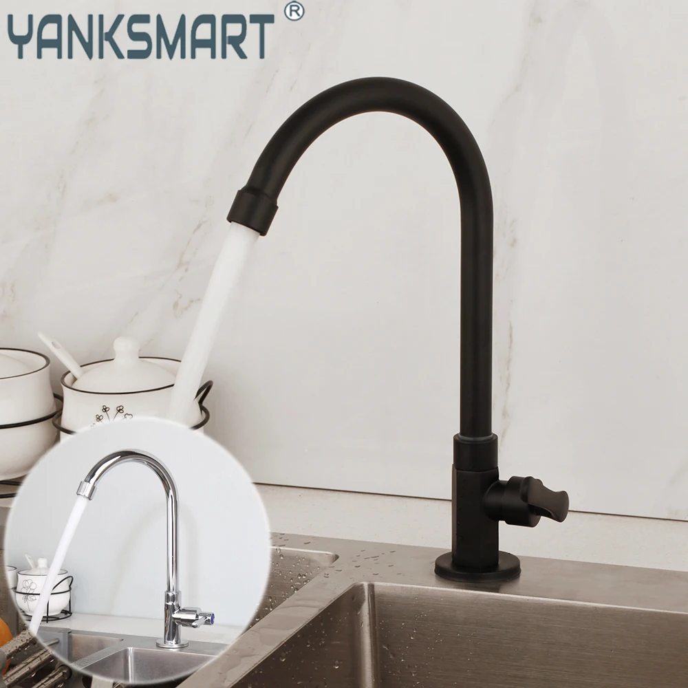 

YANKSMART Matte Black Kitchen Faucets 360 Swivel Basin Sink Tap Crane Only Cold Water Faucet Deck Mounted 1 Handle Tap