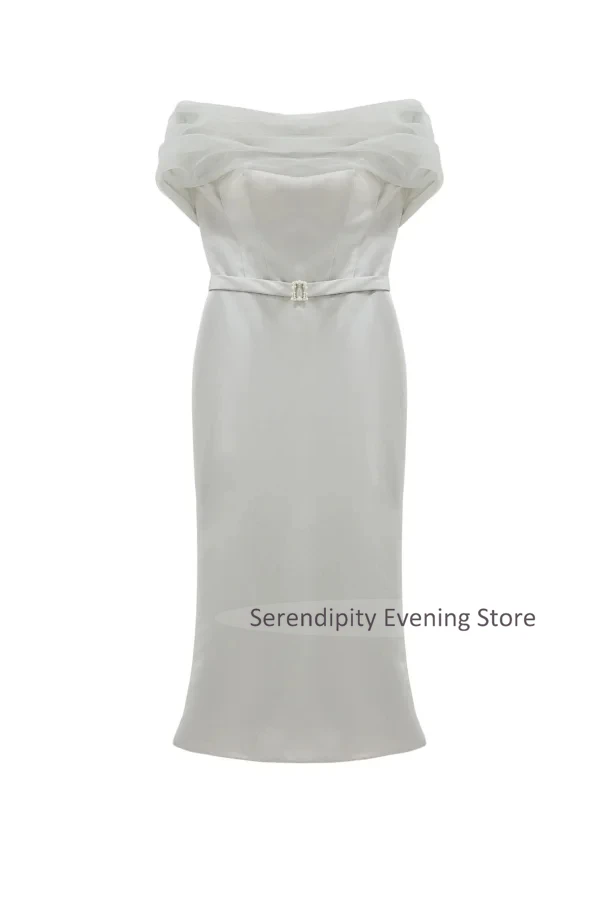 Customized Elegant Mother of Bride Dress Mermaid Modern Prom Dress for Evening Party Off Shoulder Tea Length Long Formal Gowns