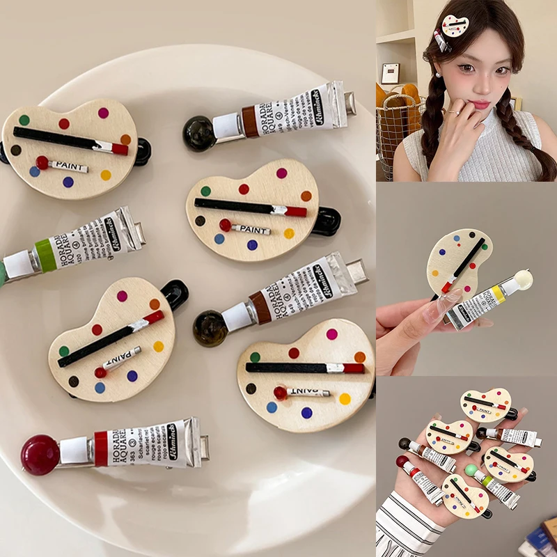 Creative Drawing Board Handmade Duckbill Hairpin Funny Paint Watercolor Hair Clip For Women Child Hair Barrette Party Decor