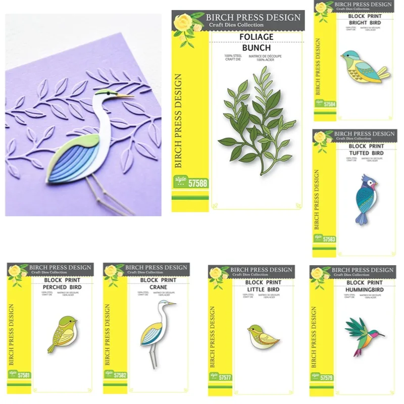 Bunch Print Bright Animal Tufted Bird Foliage Metal Cutting Dies Silicone Stamps Scrapbooking Stencil Photo Album Card DIY Paper