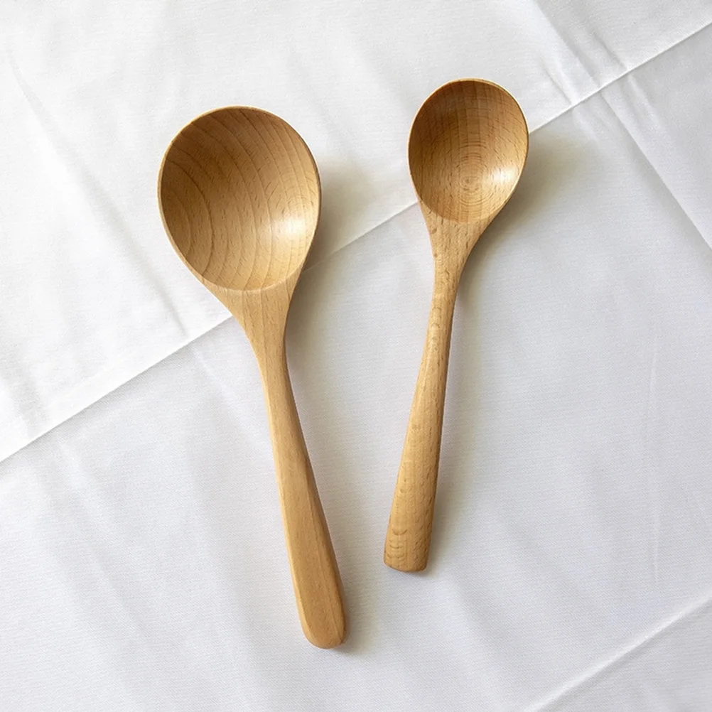 

2Pcs Wood Spoon Household Kitchen Tableware Smooth Ergonomic Anti Scalding Soup Rice Porridge Japanese Ramen Easy Clean