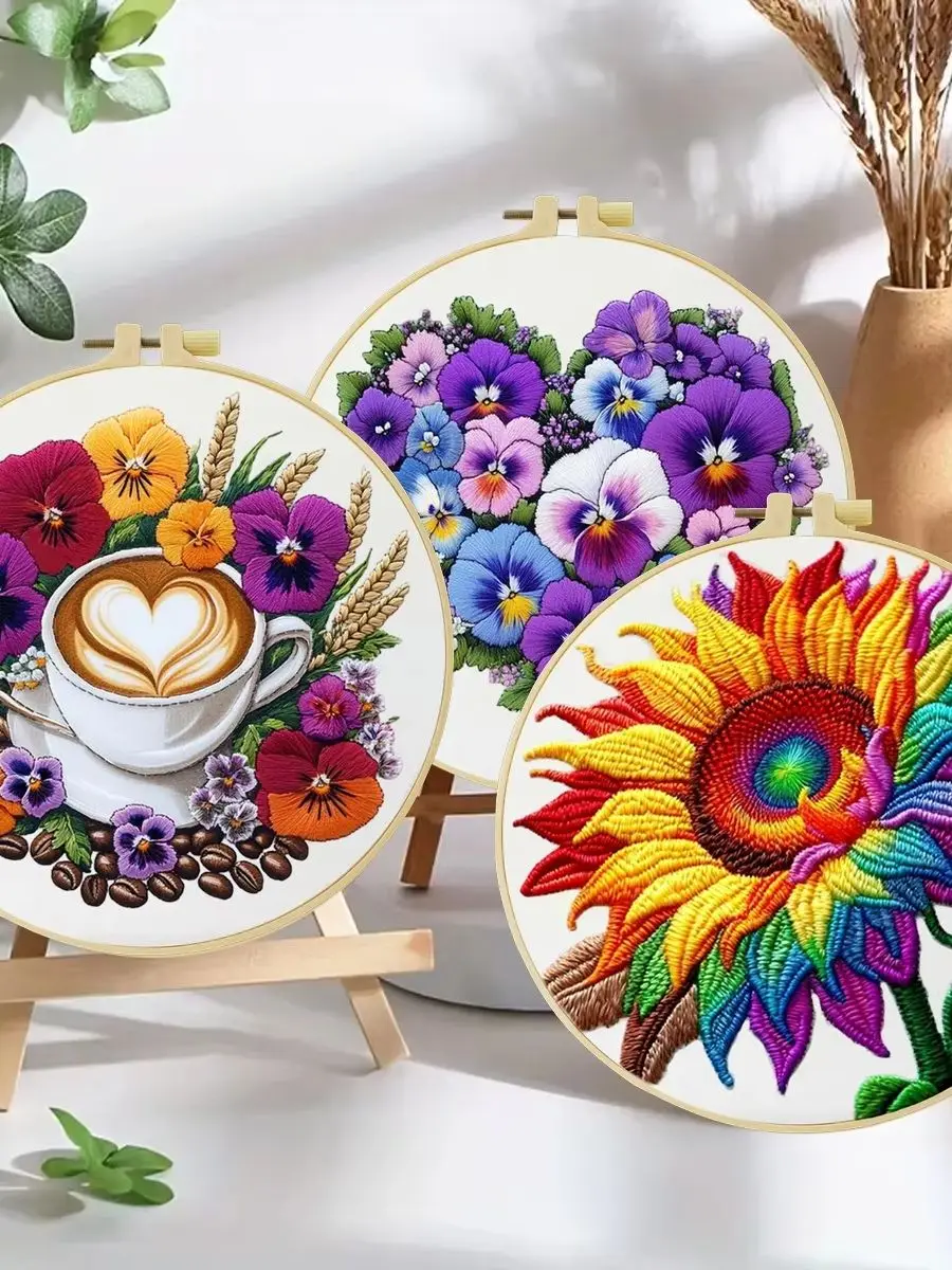 3-teiliges DIY-Stickmaterial-Set für Anfänger, inklusive Nadeln, Fäden, Stick-Starter-Kit, Kreuzstich-Kunst als Geschenk. – Detail 1